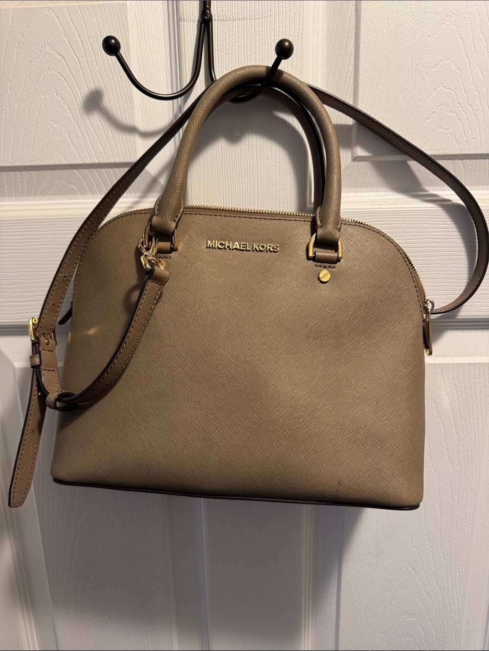Michael Kors Taupe Dome Satchel with Gold Hardware
